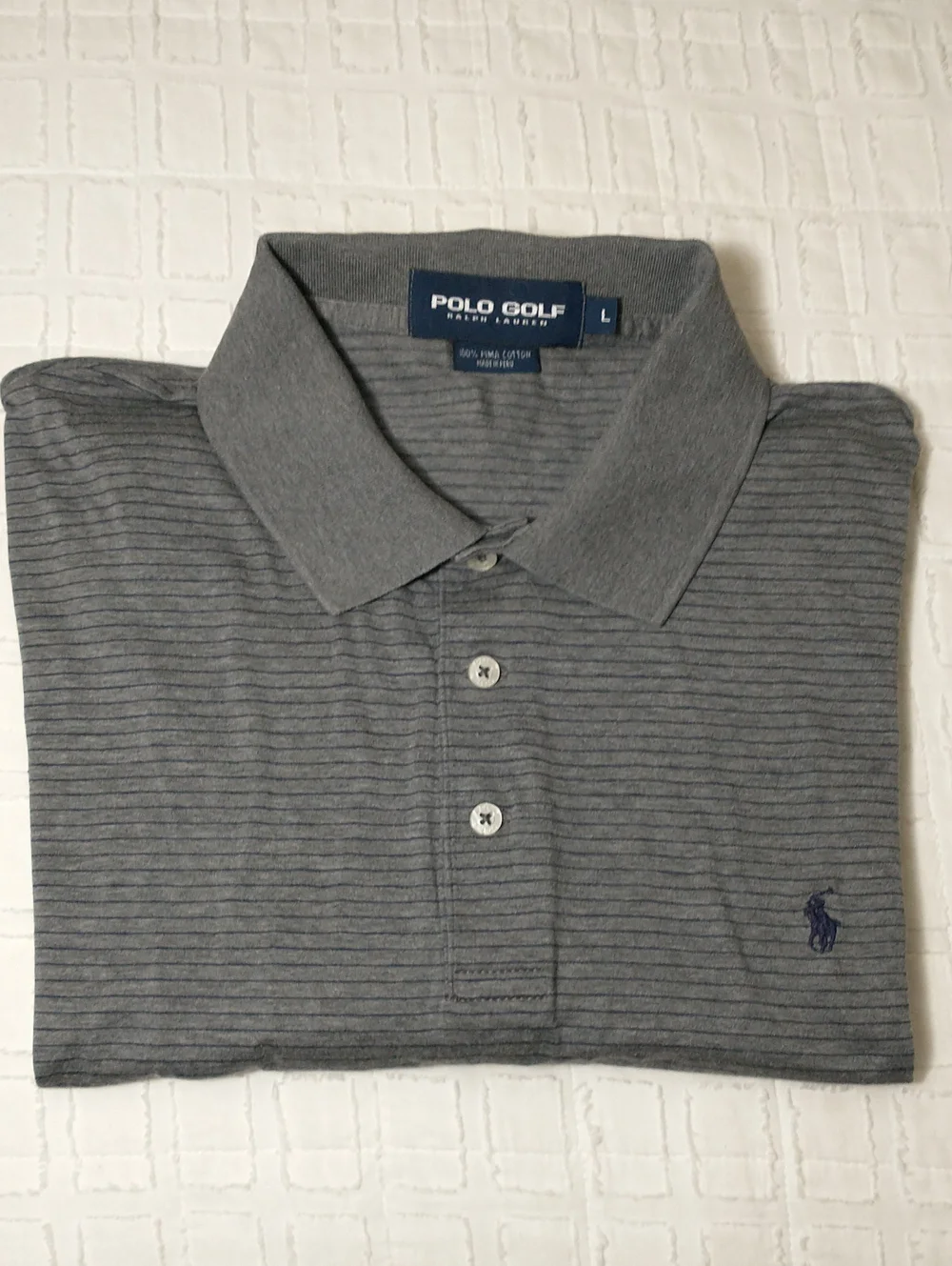 Polo‎ Golf Ralph Lauren, Gray And Navy Striped, 100% Pima Cotton, Size Large